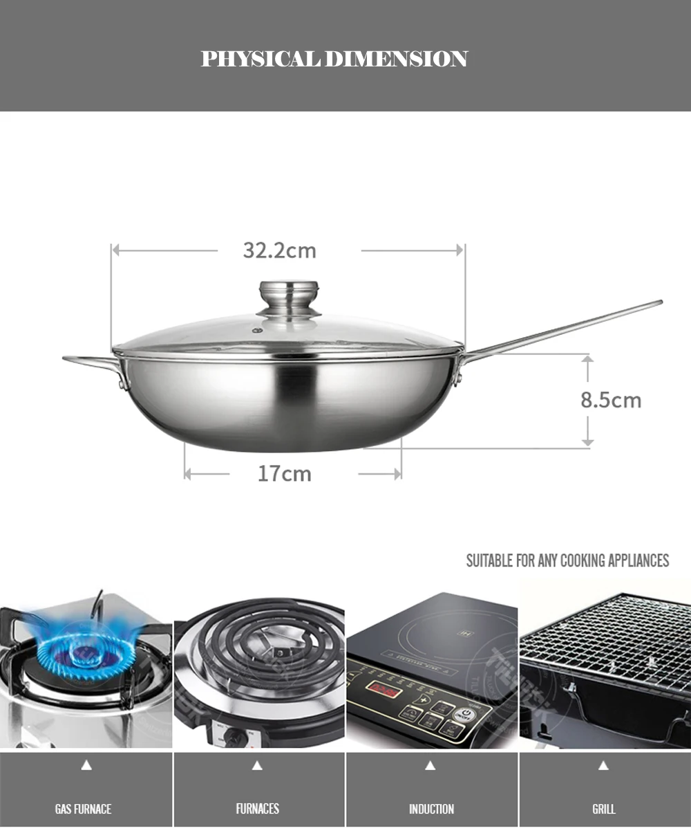 Wok антипригарная Кастрюля из нержавеющей стали кухонные горшки кастрюля для