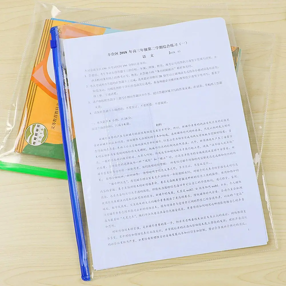 5Pcs Waterproof Transparent PVC Zipper Bag File Folder Document Filing Bag Stationery Bag School Office Supplies random color