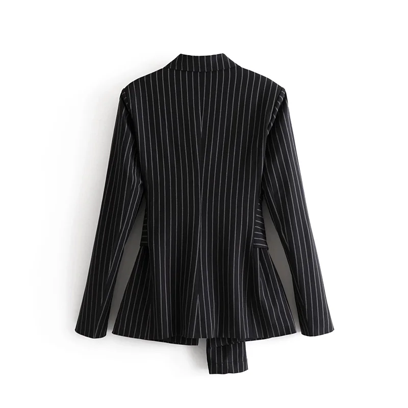 2018 Для женщин Весна Повседневное полосатые блейзеры пальто в полоску черный