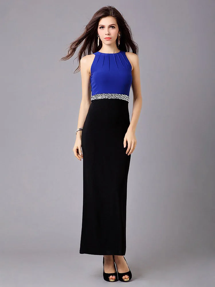 2017 New long dress women elegant slim woman party clothes club maxi bodycon sleeveless vestido femininas white blue red |