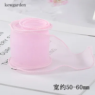 Kewgarden вручную изготовленная лента около 50-60 мм волнистые края вуали ленты DIY бант для волос аксессуары атласная упаковочная лента Свадьба 5 метров - Цвет: Светло-розовый