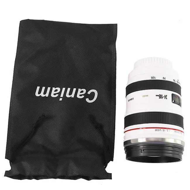 white mug with a bag 400 мл кофейная кружка 24-105 мм 1:1 Кружка линза от фотоаппарата с крышкой кофейная чашка камера кружки нержавеющая сталь чайная чашка Caneca Lente чашки - Цвет: white mug with a bag