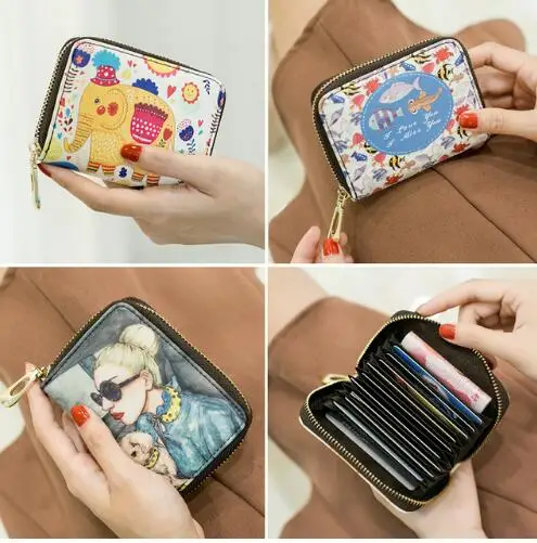 Винтажная женская сумка для карт кожаный держатель кредитных леди милый кот