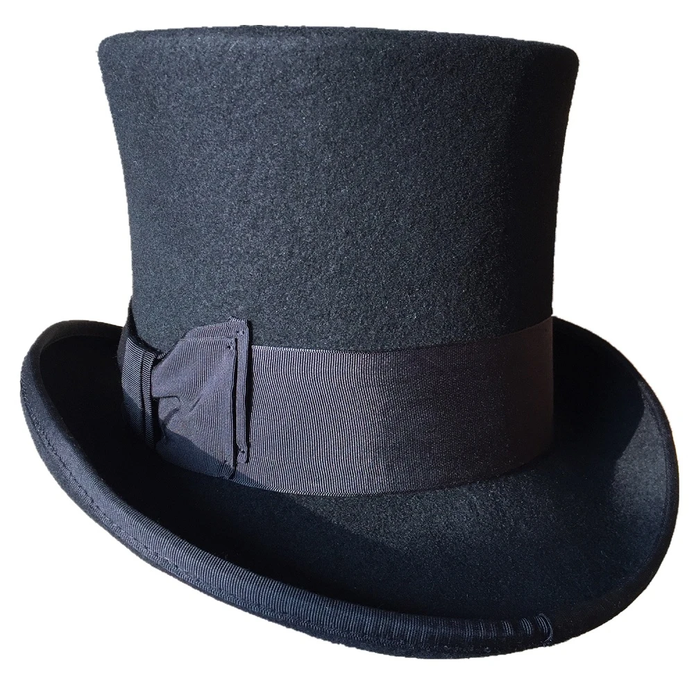 Black  Top Hat Wool Gentleman Steampunk Groom Wedding High Top Hat  Cylinder Chimney Pot Hat Topper