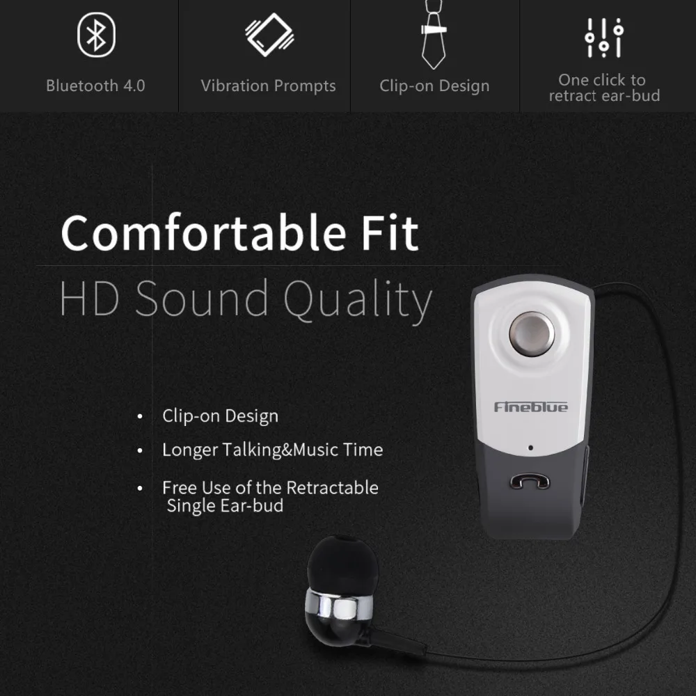 Fineblue F960 Bluetooth гарнитура беспроводной в ухо наушник Hands-Free с микрофоном Звонки носить пульт на прищепке для мобильного телефона