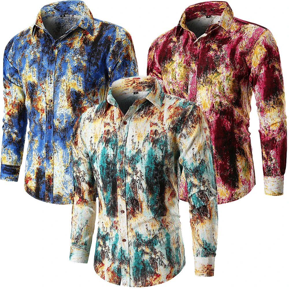 THEFOUND Мужская Роскошная Повседневная Формальная рубашка с принтом и длинным