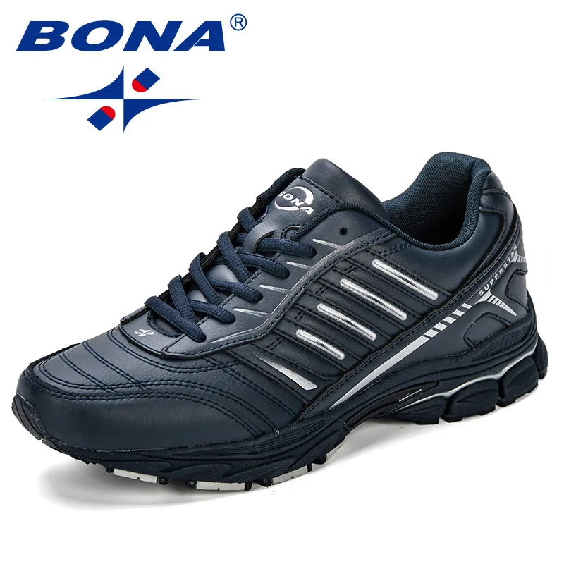 Deep blue silvergrey BONA кроссовки мужские кроссовки кожа микрофибра спортивная обувь для мужчин Удобная дизайнерская уличная Мужская взрослая спортивная обувь - Цвет: Deep blue silvergrey