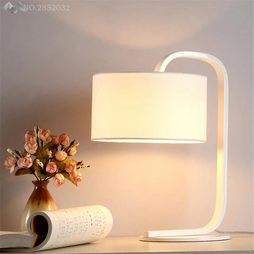 American simple fabric lampshade table light iron desk lamp for living room bedroom bedside eye protection home lighting fixture | Освещение