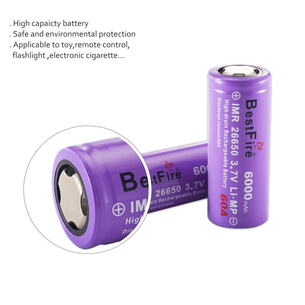 26650 акумуляторная батарея 3 7 V Li-Ion 6000 mAh60A recargable para e cigarrillo linterna Фонарик