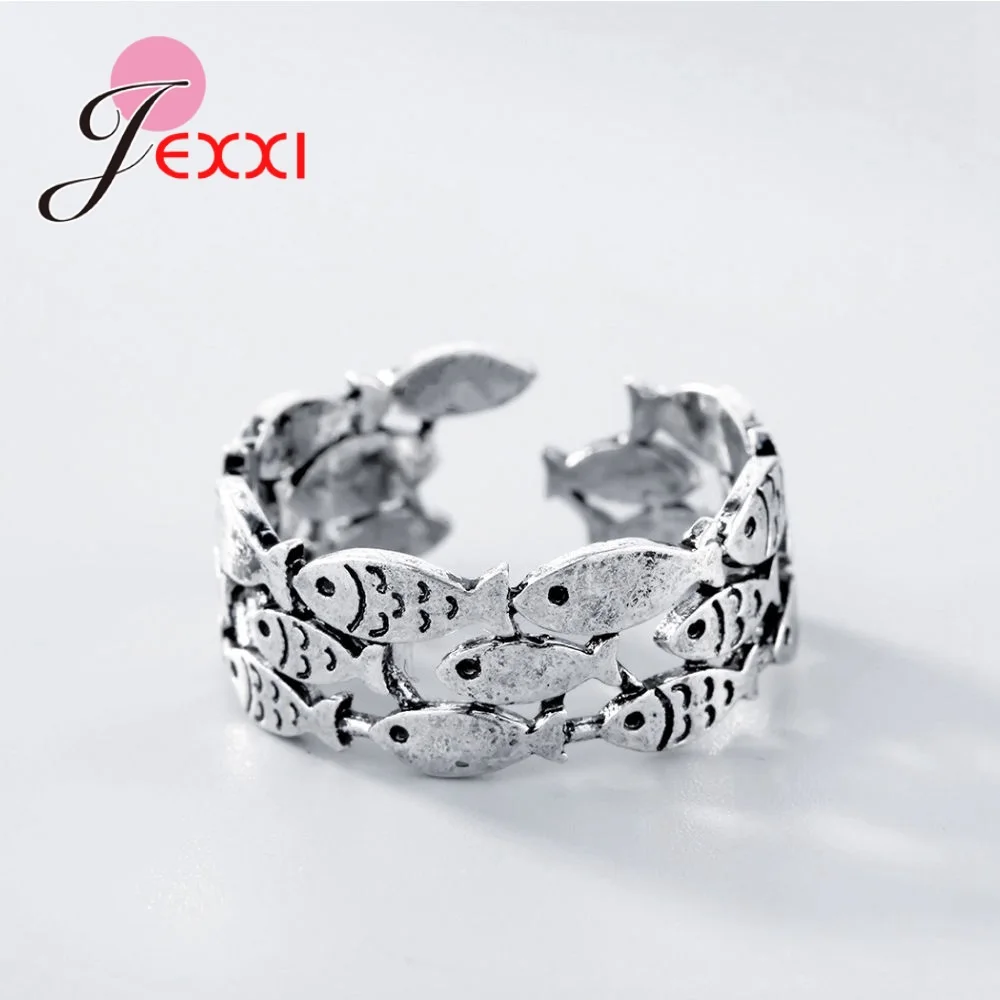 

New Fashion 925 Sterling Silver Adjustable Opening Fish Rings For Girls/Woman Trendy Wedding Jewelry Chinese Lucky Finger Rings