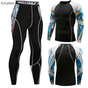 Комплект мужской зимнего термобелья, компрессионный комплект из 2 предметов, футболка и леггинсы, Рашгард, ММА, 2018