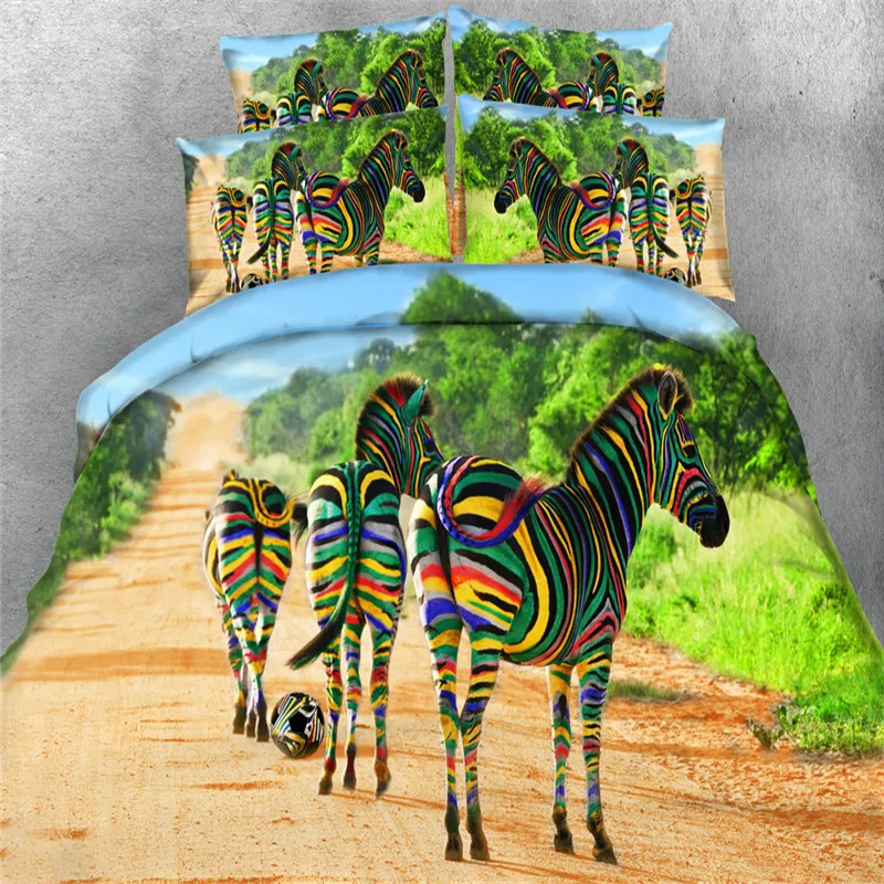 3d animal zebra/fish/turtle/horse/unicorn/tiger 5pcs bedding set with filler twin/full/queen/king/super king size free shipping | Дом и сад