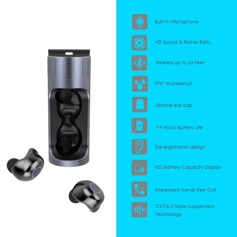 

Waterproof TWS wireless earphone bluetooth 5.0 wireless headphones Bluetooth earphone 5.0 TWS headset with charging box/case