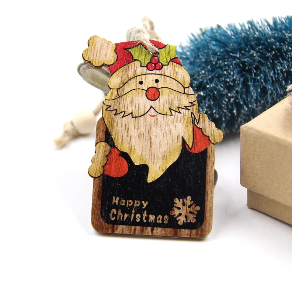 Square Santa Clause 6 шт. милые рождественские деревянные подвески, украшения DIY деревянные поделки доска подарок на орнамент с рождественской елкой украшения для рождественской вечеринки - Цвет: Square Santa Clause