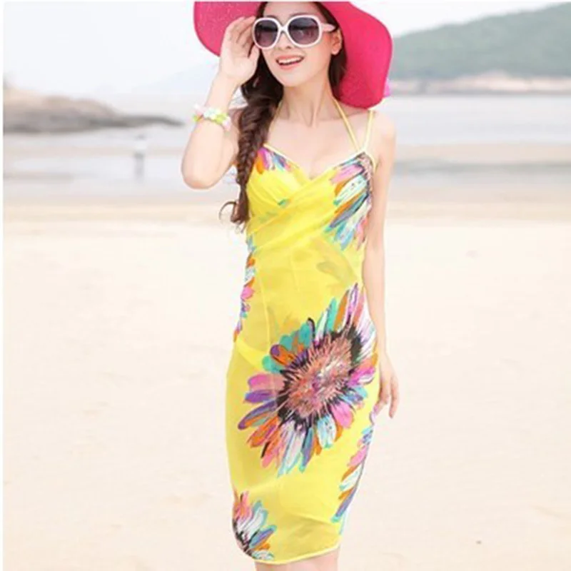 Женская Купальная юбка пляжное платье сексуальное на бретельках саронг бикини