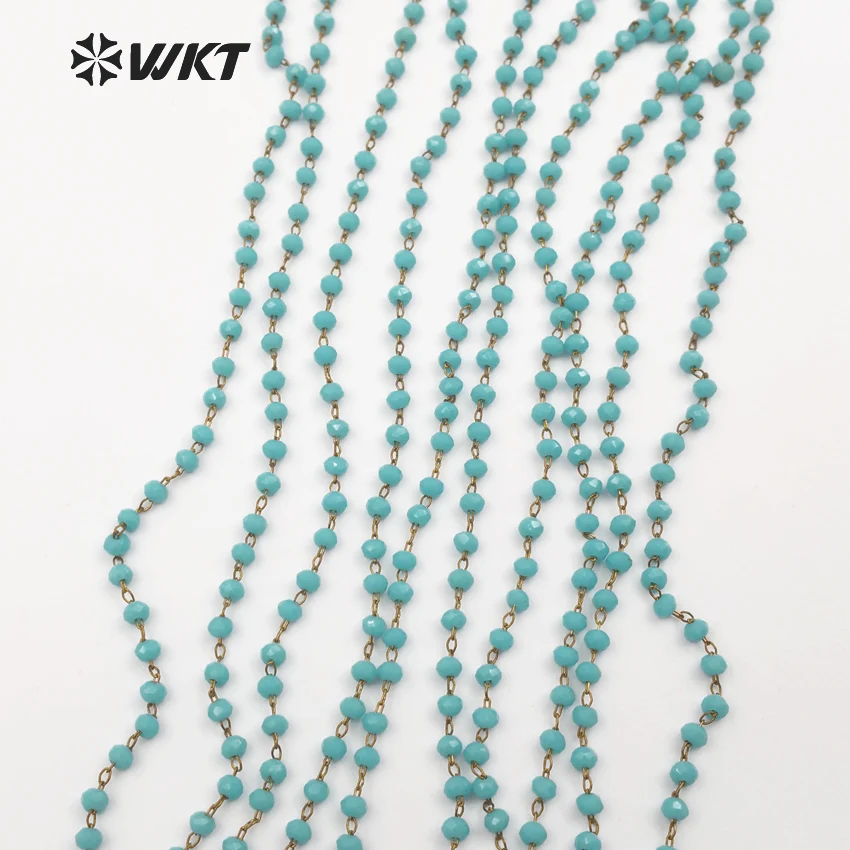 WT-RBC045 новейшие модные четки бусины цепи светло-голубые граненые в позолоченной