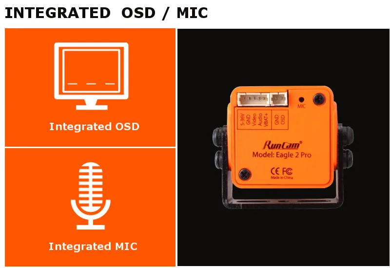 RunCam Eagle 2 Pro Global WDR, OSD Audio 800TVL 1/1. 8 для радиоуправляемого дрона FPV Racing