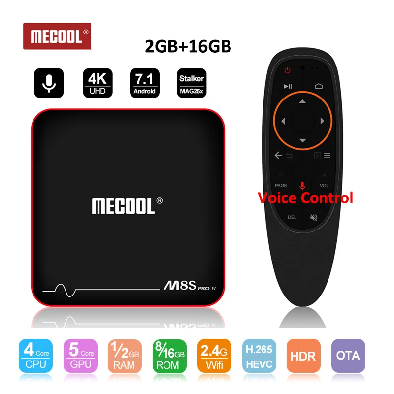 MECOOL M8S PRO W Smart Android tv BOX 2 ГБ/16 ГБ четырехъядерный процессор Amlogic S905W Голосовое
