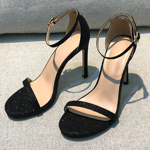 black glitter 8cm Фетиш Высокий каблук туфли-лодочки для стриптиза обувь из натуральной кожи черные женские туфли-лодочки для подиума сандалии с ремешком на лодыжке блестящие - Цвет: black glitter 8cm