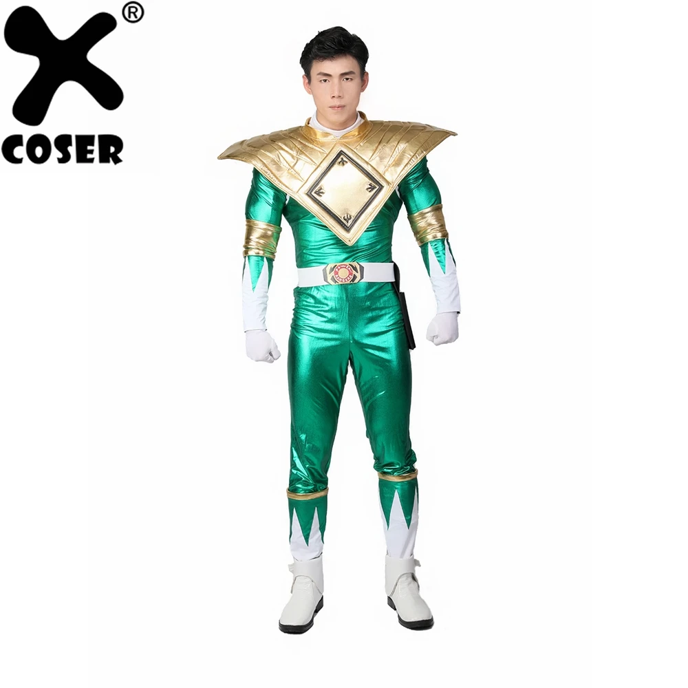 XCOSER Хэллоуин Косплэй могучий Morphin Green Ranger полный набор зеленый костюм из