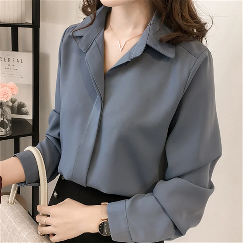 Women Shirts Chiffon Blouse Korean Woman Long Sleeve for White Shirt Plus Size Tops Blouses Female Ladies Top |