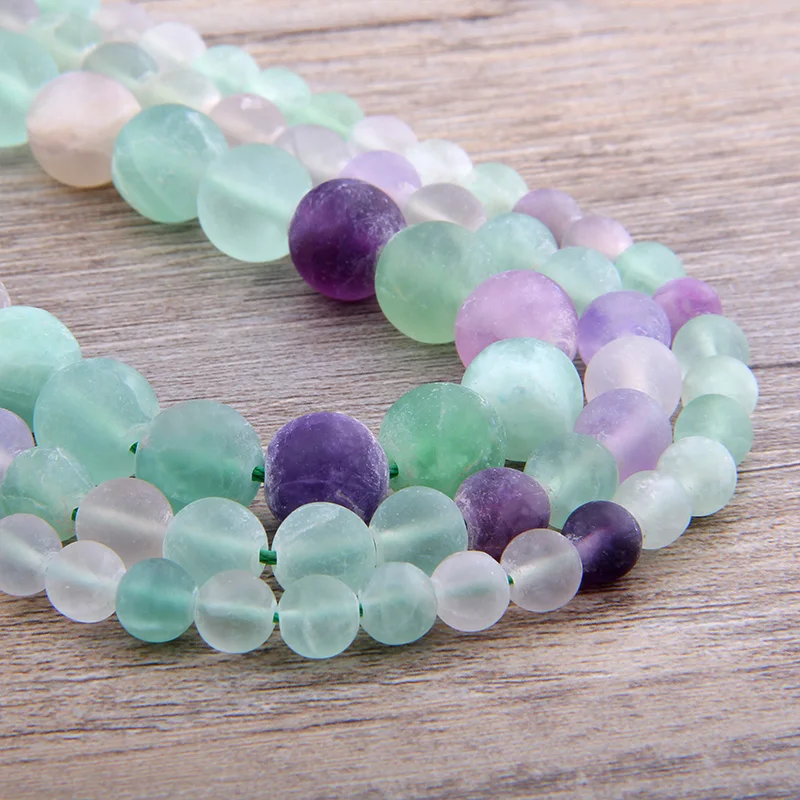 4 6 8 12mm Natural Stone Colorful Fluorite Frosted Beads Matte Round Loose For Jewelry Making Fit DIY Bracelet | Украшения и