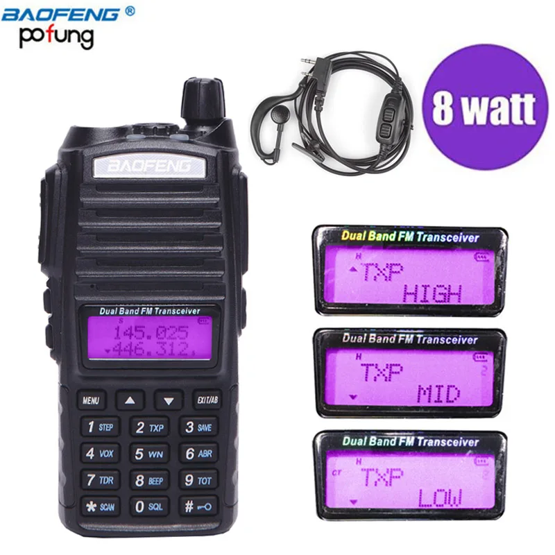 Baofeng UV-82 8 Вт мощная рация uv82 Двухдиапазонная+ NA-771 антенна+ программный кабель 10 км дальность действия UV 82 для охоты и пеших прогулок