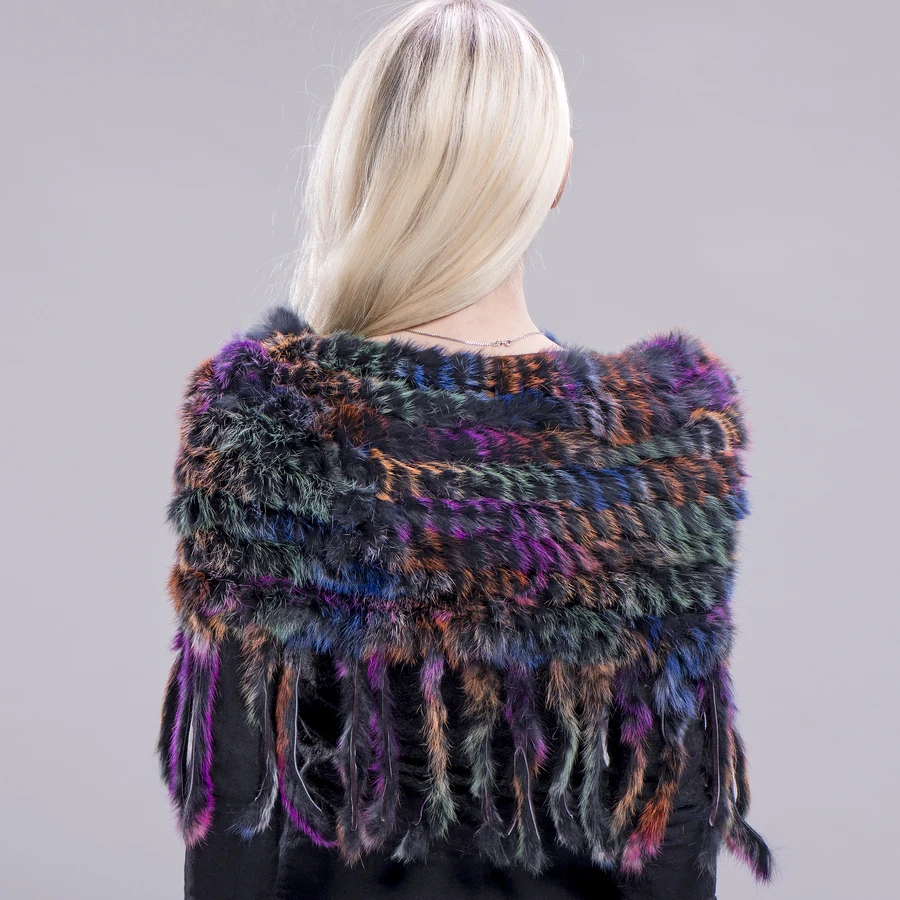 FXFURS новый стиль настоящая вязаная кроличья шаль натуральный кроличий мех пончо