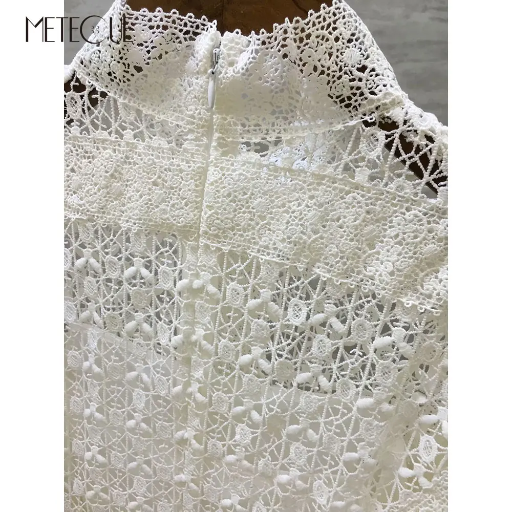 2 Pc Set White Lace Dress 2019 Spring Summer Fashion Stand Collar Butterfly Sleeve Midi | Женская одежда
