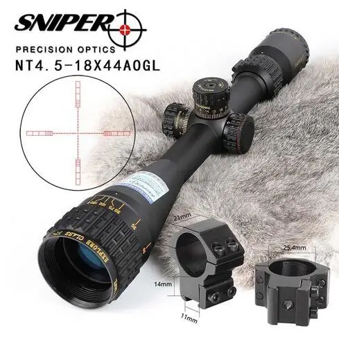 SNIPER NT 4,5-18X44 AOGL оптические прицелы полноразмерные тактические оптические прицелы стекло травленая сетка RGB подсвечиваемая тропа прицел - Цвет: with-Dovetail-Rings
