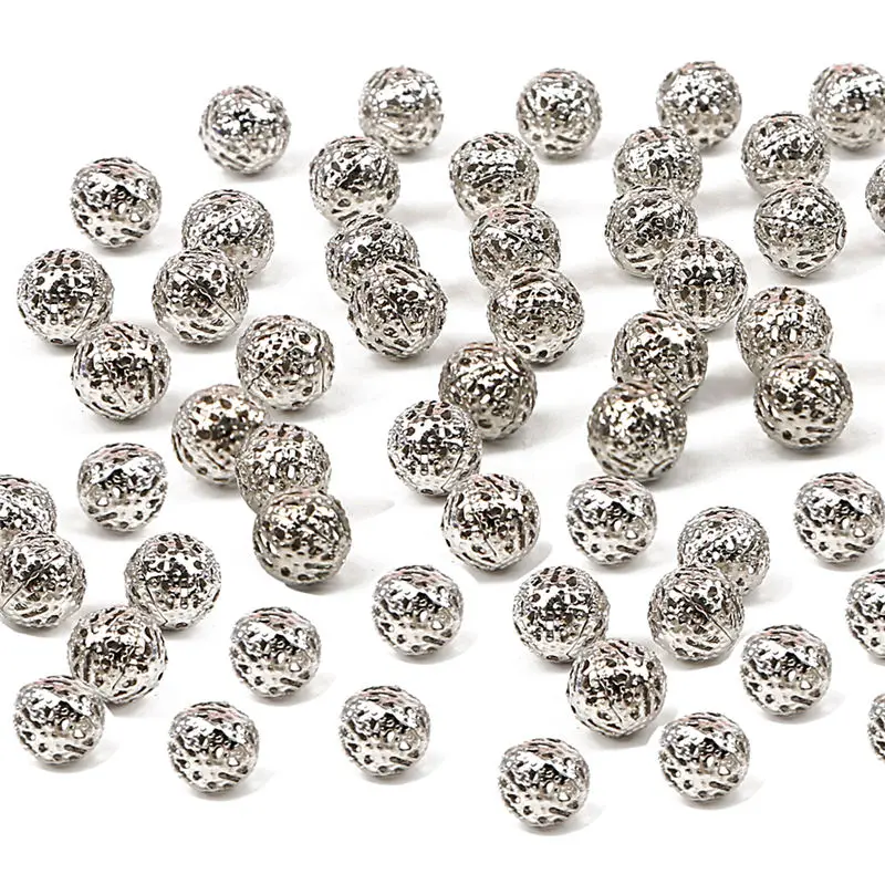 Rhodium 200-50 шт 4, 6, 8, 10, 12 мм Полые бусины в форме цветка Металлические Подвески бронзовые/Золотые/посеребренные филигранные бусины-разделители для изготовления ювелирных изделий - Цвет: Rhodium