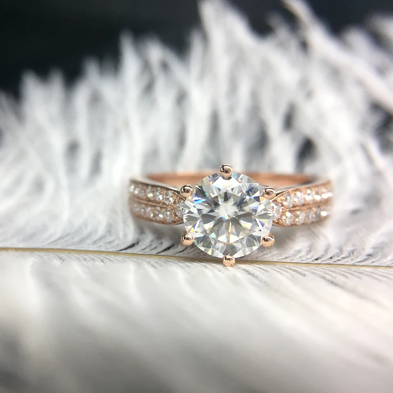 Solid 10K Rose White gold Round Moissanite DF color Lab Diamond Engagement Ring Accent Stone for Women | Украшения и аксессуары