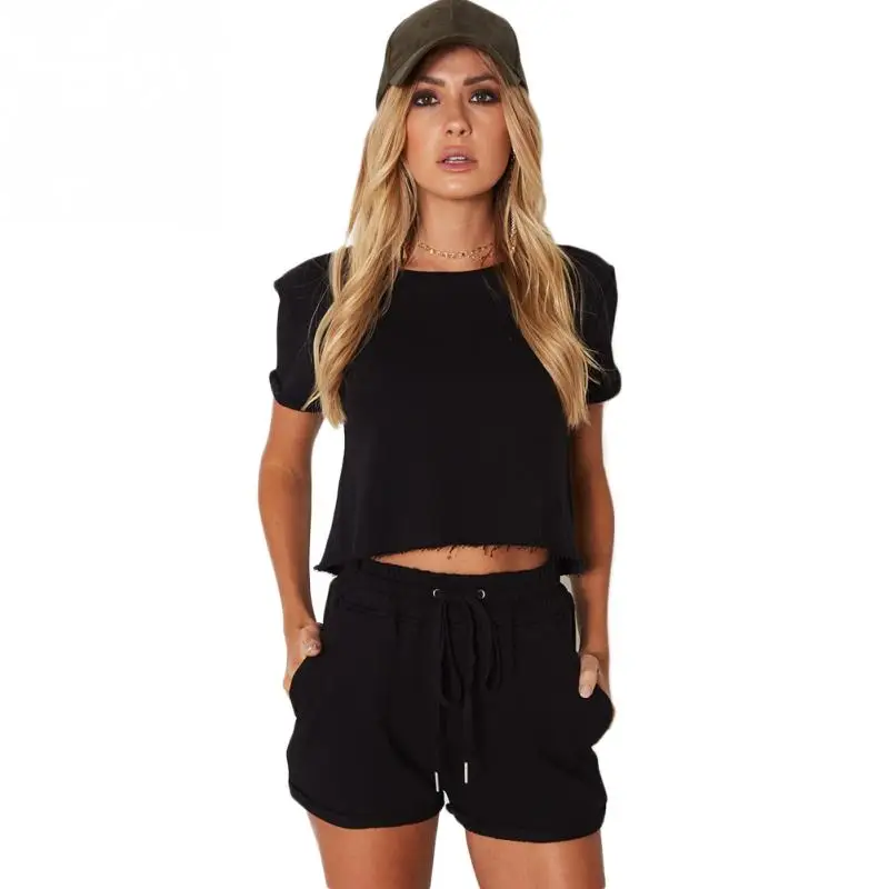 2 шт. Женская Повседневная набор Playsuit Excecise летние свободные укороченный топ