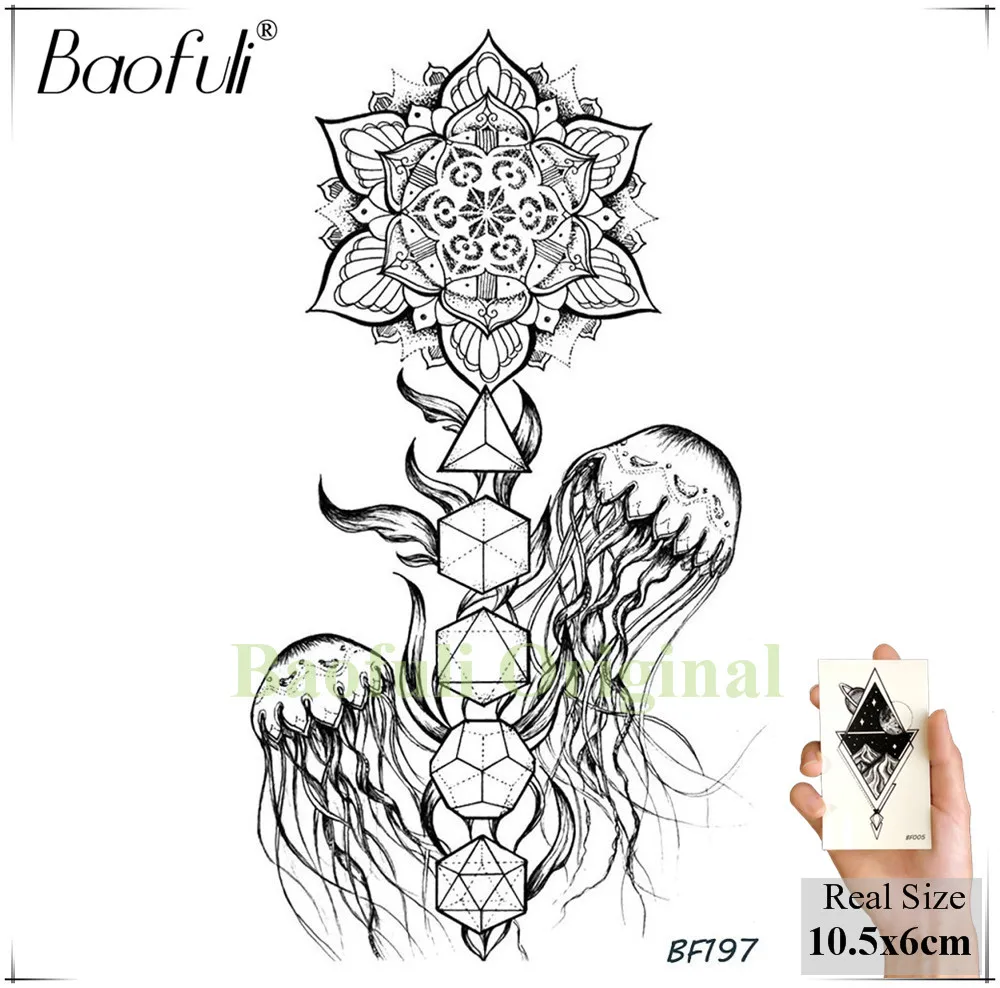 Baofuli Sexy Black Henna Whale Fish Temporary Tattoos Sticker For Women Men Fake Body Art Arm Waterproof Tatoo Sheets | Красота и