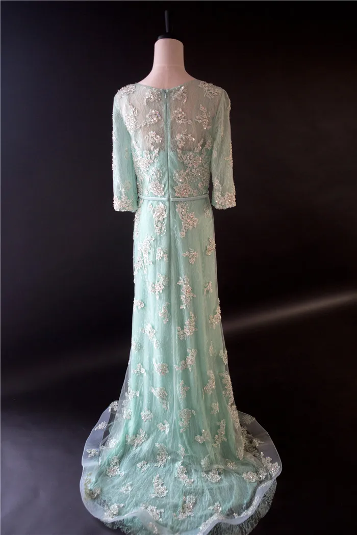 LE CELEBRE Бисером Аппликации Длинное Вечернее Платье 2017 Три Четверти Рукава для