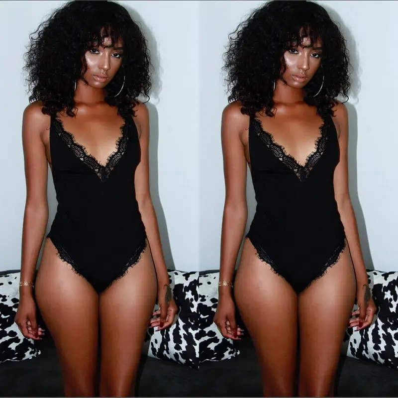 Сексуальный женский кружевной Облегающий комбинезон с v образным вырезом и