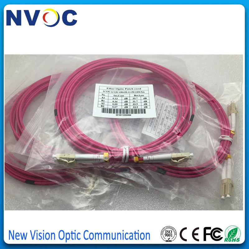 10 шт./лот 3 метра LC/UPC OM4 дуплекс 0 мм LSZH PinkJacket fiberпатч корд LC Multi Mode(OM3 550/OM4) DX 3M Fiber