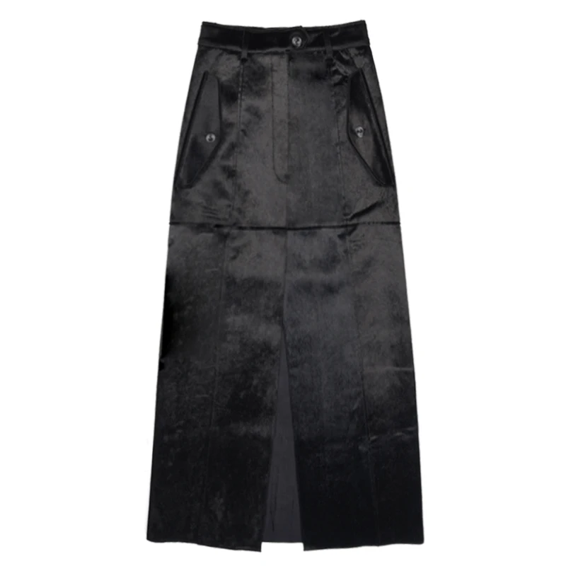 TWOTWINSTYLE Suede Skirt Female Split High Waist Patchwork Pocket A Line Midi Long Skirts 2019 Spring Fashion Large Size Clothes | Женская