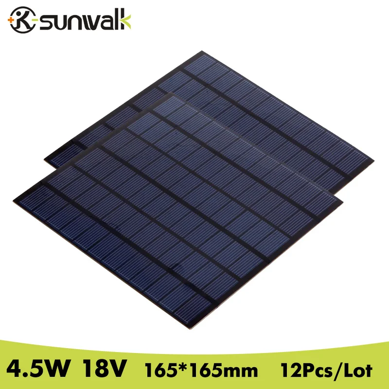 SUNWALK 12 шт Мини DIY солнечная панель 250mAh 4 5 W 18V поликристаллическая ПЭТ для