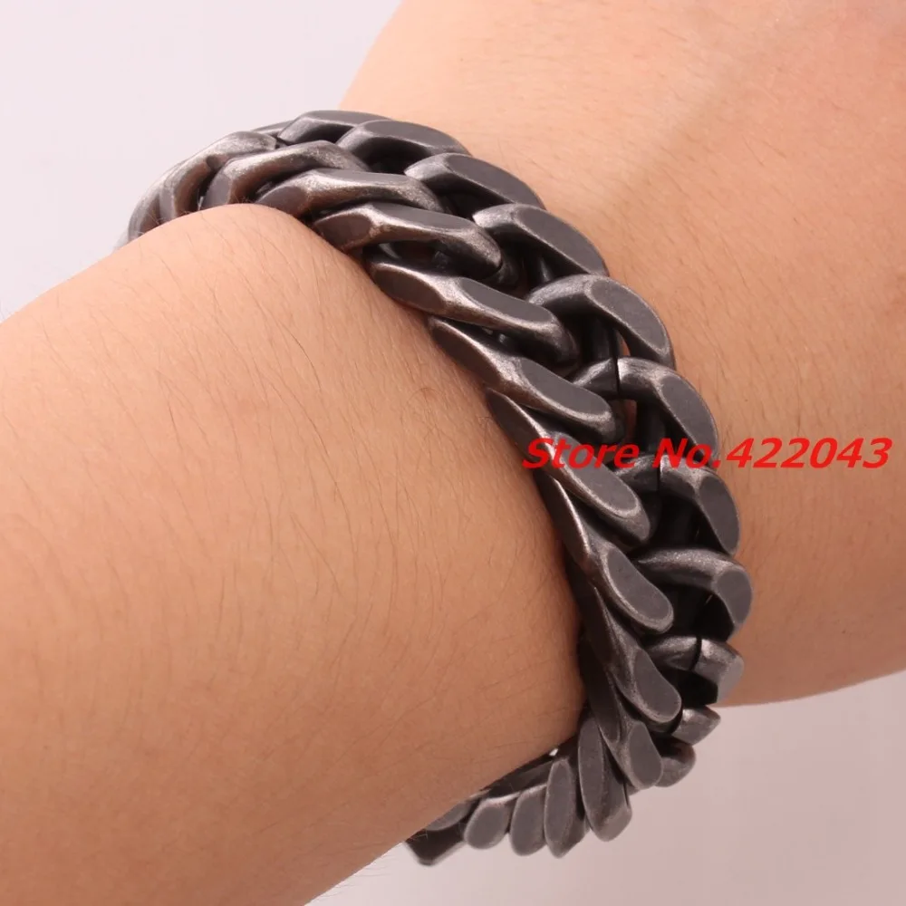 

8.46" Charming Brushed Cool 316L Stainless Steel Black Curb Cuban Chain Men's 16mm Chose Bracelet Bangle Jewelry High Quality