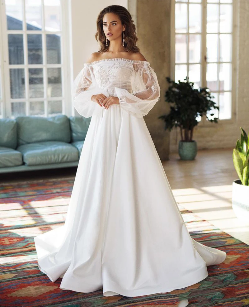 LORIE Boho Свадебное платье цвета слоновой кости A-Line платья для невесты аппликация с