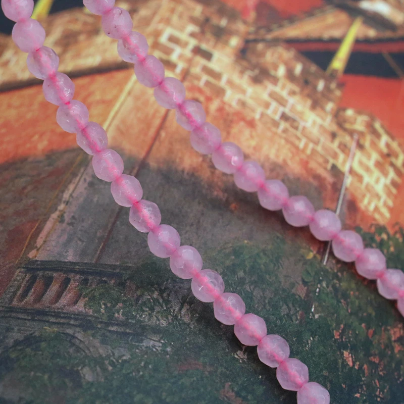 

Бусины круглые из халцедона для изготовления ювелирных изделий, граненые бусины розового цвета, подходят для женщин, 4 мм, 15 дюймов, 2 шт./лот