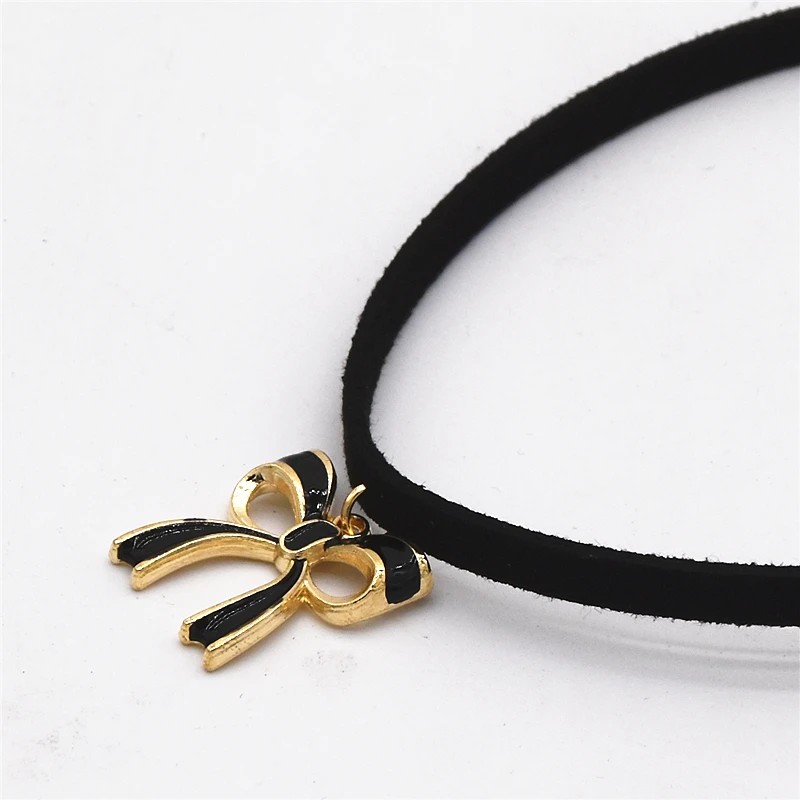 Горячая Распродажа черный золотой полый бант кулон бархатное кожаное ожерелье