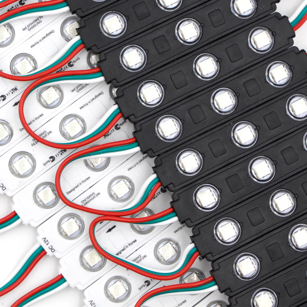 20 штук полный Цвет rgb ws2811 5050 3 светодио дный инъекций Модуль 12 В с объективом