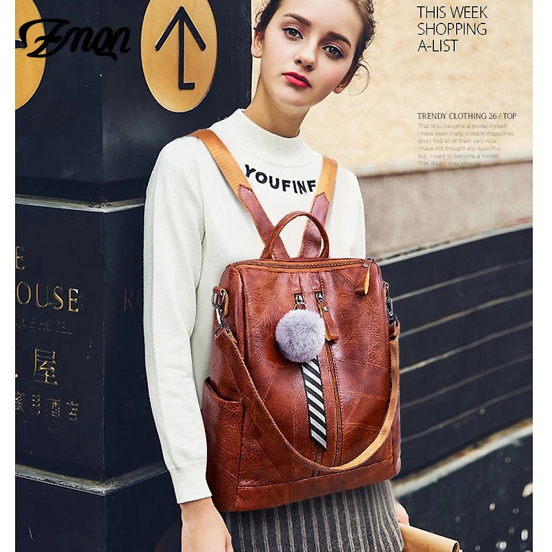 

ZMQN Backpack School 2020 Women Bag Waterproof Backpack For Woman Shoulder Vintage Big Capacity PU Leather Travel Back Pack C119