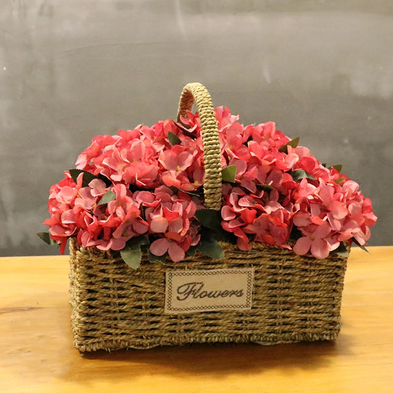 1 Набор роза и гортензия квадратная ручная Соломенная Корзина искусственные