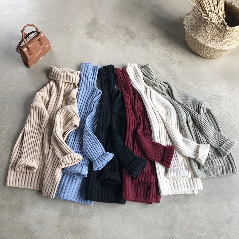 2018 Winter New Women's Pullover Sweater Casual Simple Loose Comfortable Solid Color Thick High Collar | Женская одежда