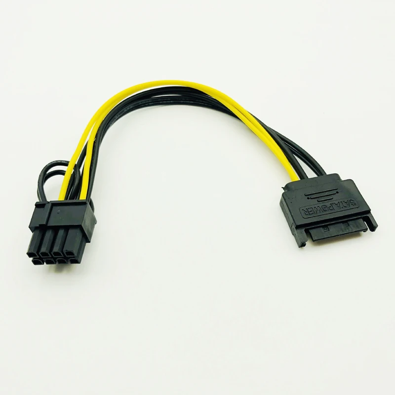 Одиночный SATA 15pin к 8pin (6 + 2) Кабель-адаптер Powr 20 см PCI-E кабель питания 15-контактный