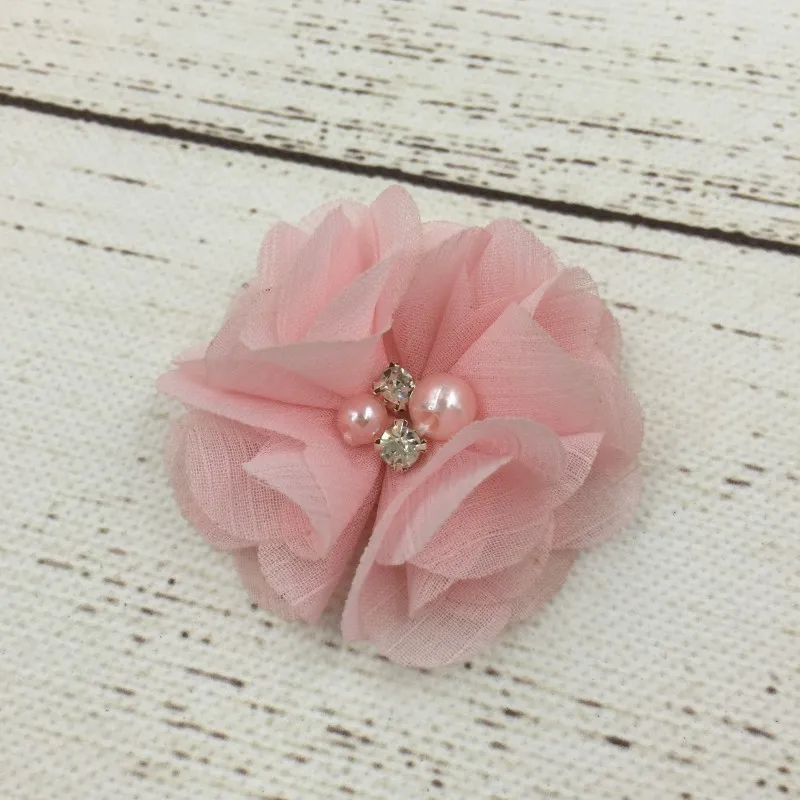 

(50pcs/lot)2" 26 Colors DIY Mini Chiffon Flowers Whit Pearl Rhinestone For Girls Accessories New Hot Baby DIY Hair Flowers