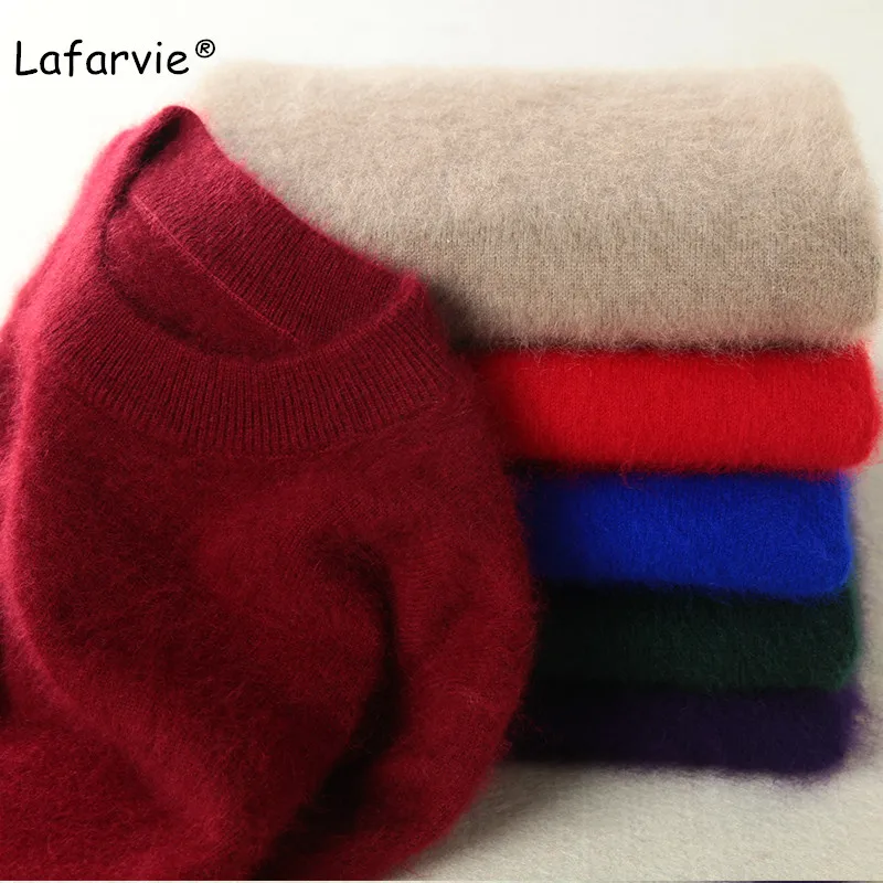 Lafarvie Autumn Winter O-Neck Knitted Mink Cashmere Sweater Women Tops Long Sleeve Warm Pullover Female Solid Color Basic Sweter | Женская
